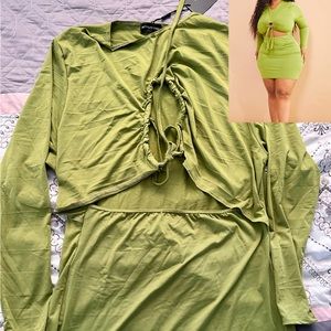 Plus Olive Slinky Long Sleeve Ruched Key Hole